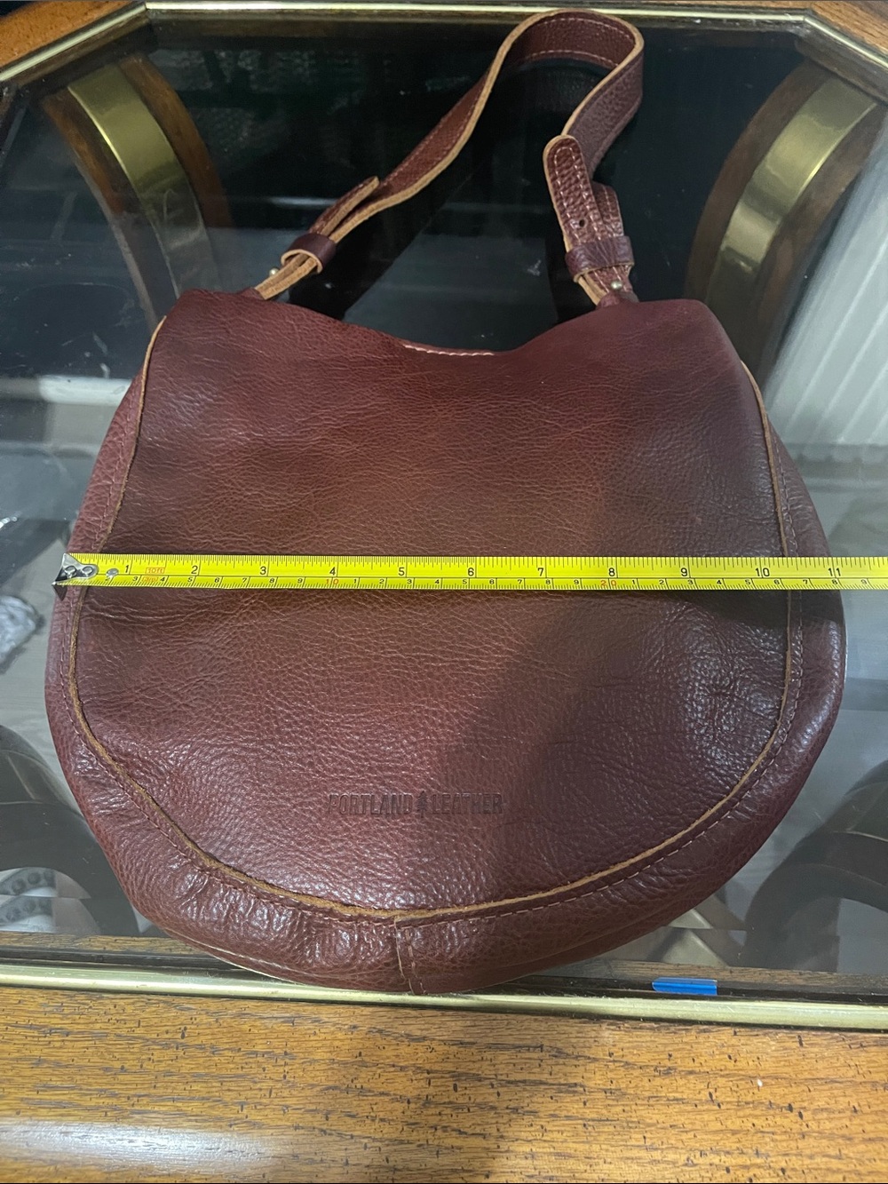 Portland Leather Burgundy Leather Messenger Bag with Tan Piping - Picture 8 of 10